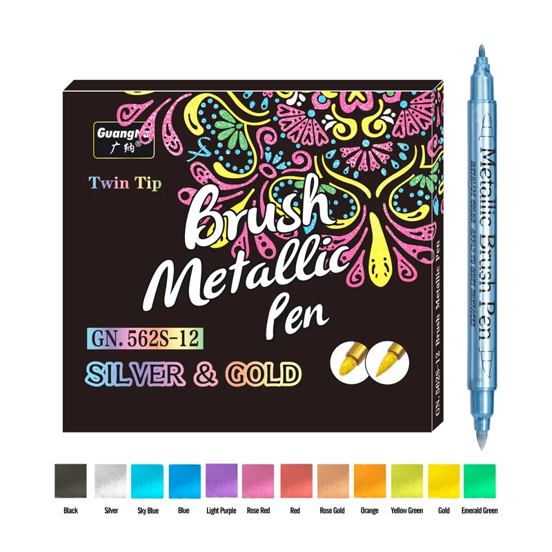 Metallic Marker Pen Sets Rock Painting Mug Decoration Ceramic Art DIY Projects Double-Head Soft&Hard 12/24-Color