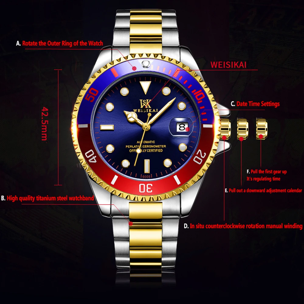 New Business Automatic Watch Men Luxury Brand Stainless Steel Mechanical Watches Fashion Luminous Waterproof Relojes Para Hombre