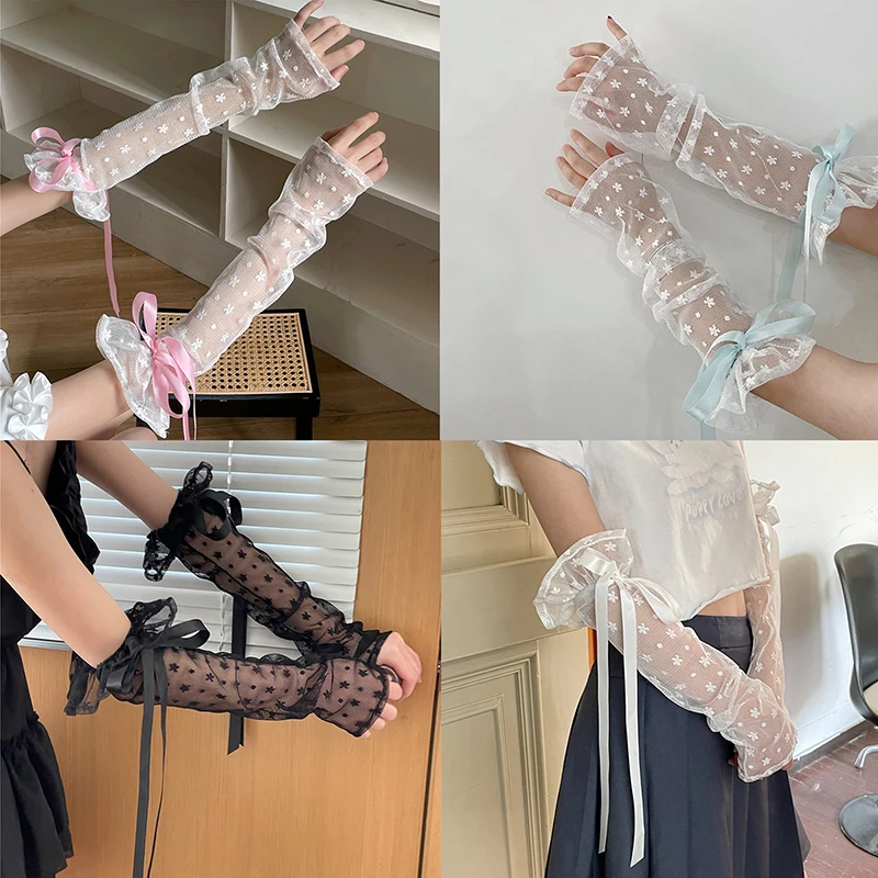 

Lace Armbands Summer Breathable Sun Protection Lolita Hollow Ribbon Sun Protection Driving Gloves Sun Protection Armbands