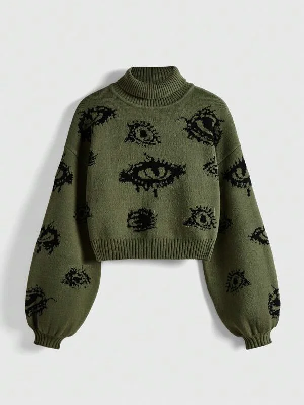 

Y2k women's clothing sweater knit round neck long sleeved jacquard pattern oversize streetwear vintage dark top winter clothes