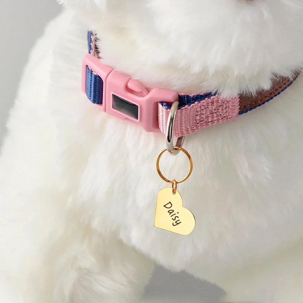 Custom Engraving Dogs Name KeyChains Personalised Stainless Steel Heart Shape Pendant KeyChains Fine Jewelry Gifts Llavero Perro personalized master customized letter key chain stainless steel heart puzzle engraved name bff keyrings friendship diy keychains