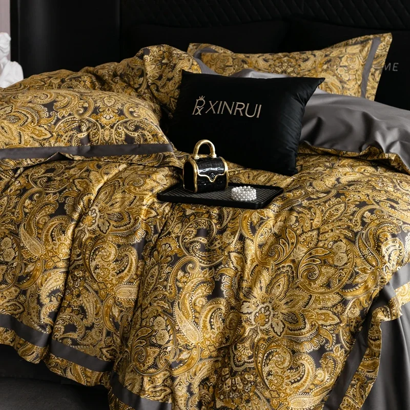 Premium 1000TC Egyptian Cotton Bohemian Style Digital Print Bedding Set Duvet Cover Set Flat/Fitted Bed Sheet Pillowcases 4Pcs