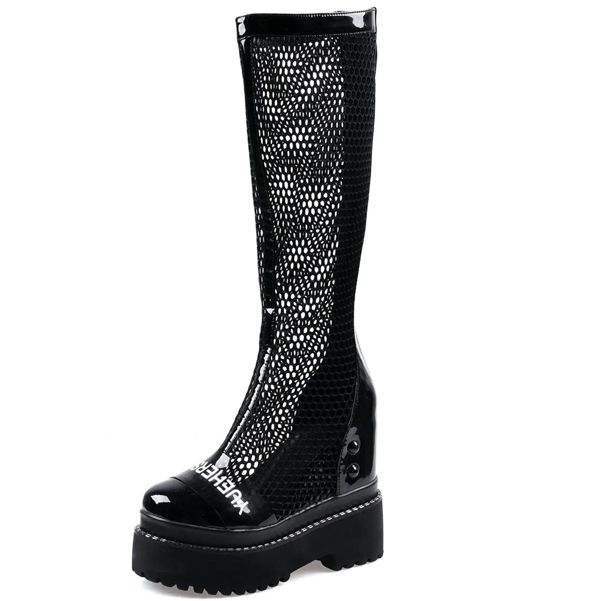 Chunky Platform Pumps Women Genuine Leather High Heel Gladiator Sandals Female Hollow Round Toe Knee High Boots Casual Shoes