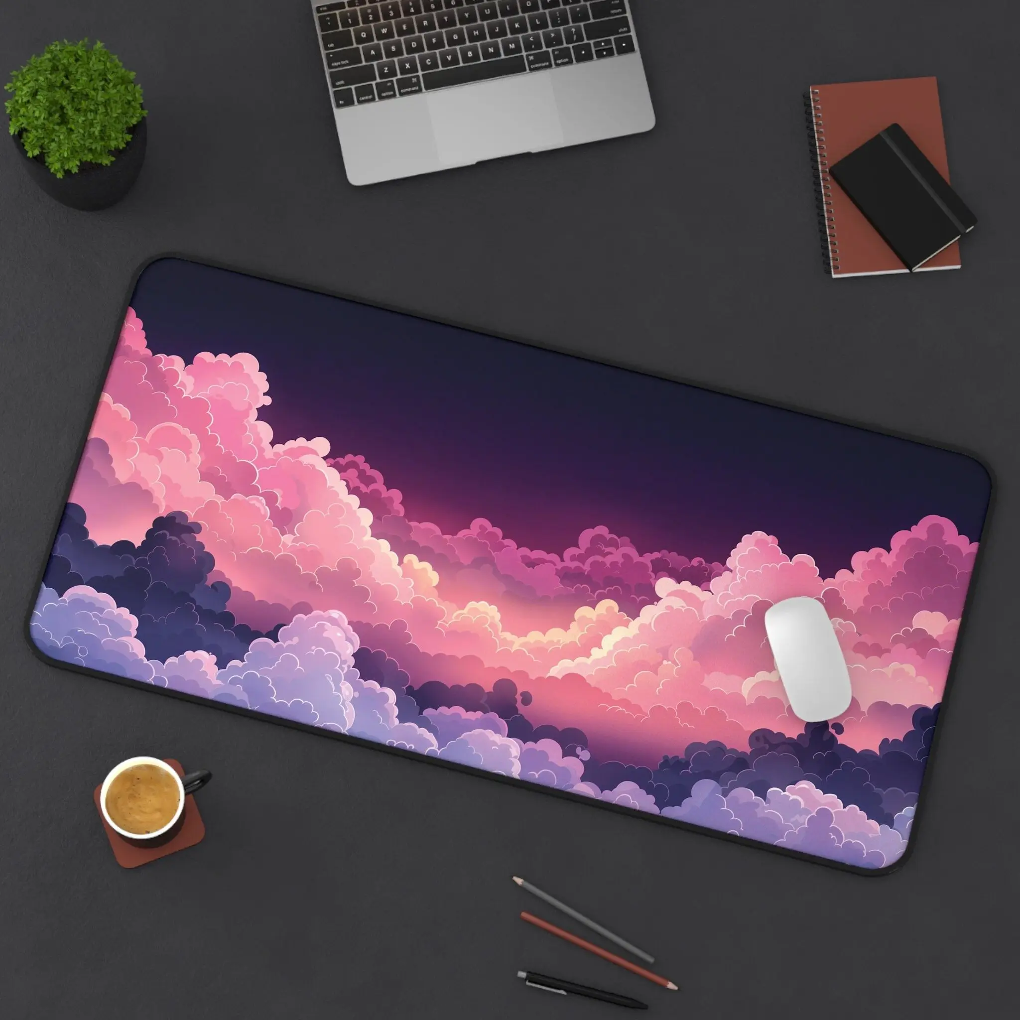 Whimsical Kawaii Pastel Pink and Purple Cloud Desk Mat