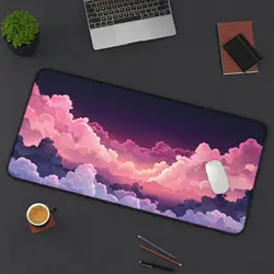 Whimsical Kawaii Pastel Pink and Purple Cloud Desk Mat - 800x300x3mm (1)