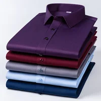 Classic fit thin long-sleeve shirts for men slim fit formal plain shirt elastic shirt office white clothes fashion korean tops