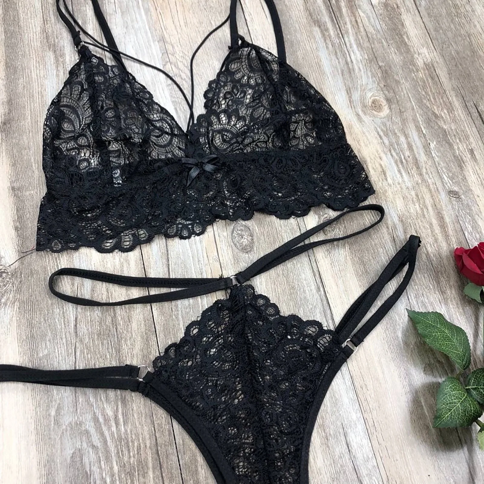 Women's Fashion Sexy Lace Split Suit Sexy Wireless Bra Underwear Panties erotic lingerie