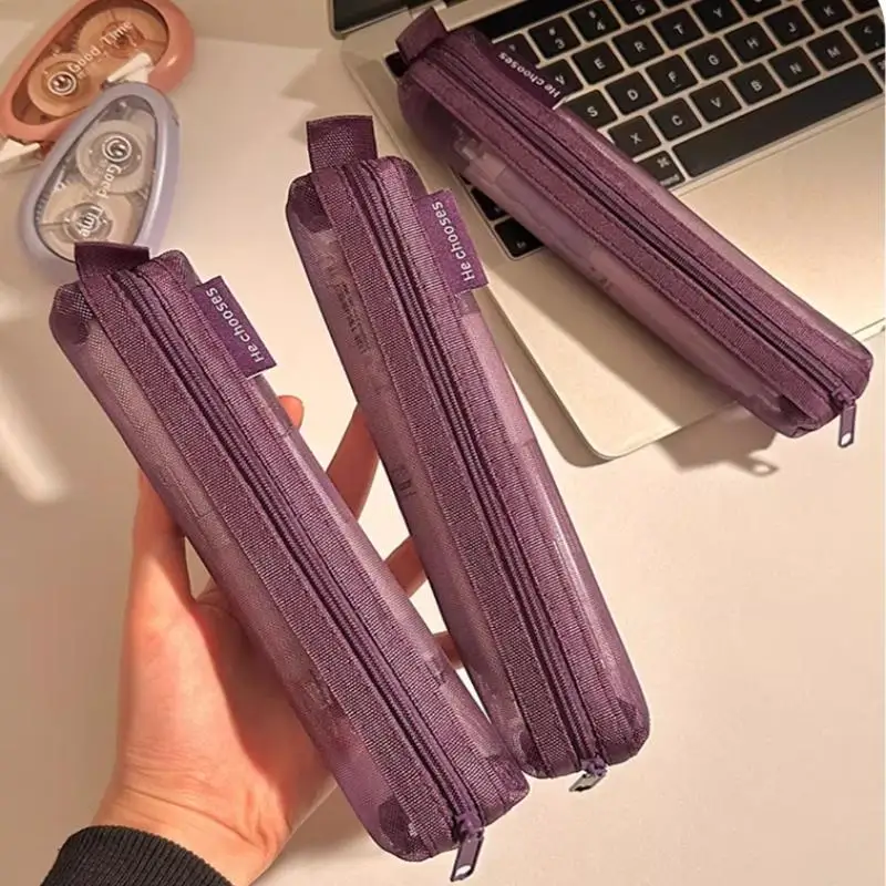 휴대용 연필 케이스 여행용 보관함 나일론 메쉬 메이크업 브러쉬 정리함 투명 대용량 펜 가방 학생 사무용품
