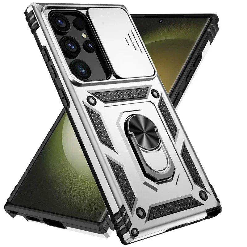 Military Grade Armor Case with Slide Camera Lens Cover and Holder Ring Stand