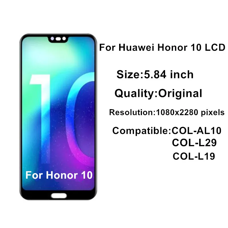 Original 100% Test For Huawei Honor 10 LCD Touch Screen Digitizer Assembly For Honor 10  Display COL-AL10 COL-L29 5.84 Inch