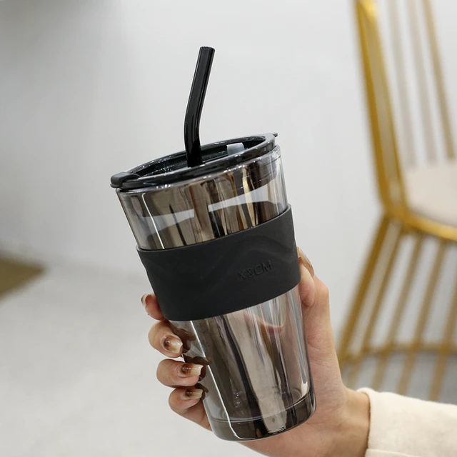 Glass Straw Cup With Thermal Insulation Cover 350/450ml Portable Coffee  Milk Tea Juice Reusable Glass Office And Household