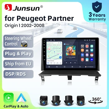 Radio de coche Junsun con CarPlay inalámbrico y Android Auto para Citroen Berlingo / Peugeot Partner (M49/M59) 2002-2008, ventilador de refrigeración integrado, navegación GPS Android, reproductor multimedia, WiFi, DSP, RDS, BT, SWC, pantalla táctil IPS, autorradio, reproductor de vídeo, unidad principal estéreo 1