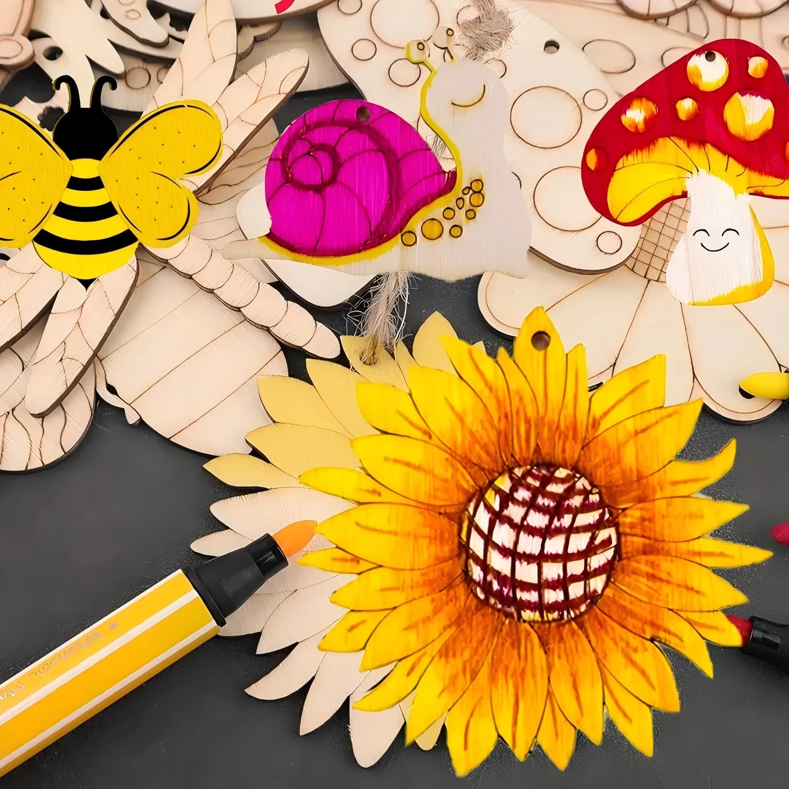 16PCS Spring Flower Wooden Hanging Ornament Craft Set 6