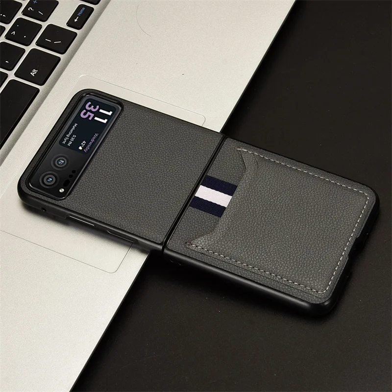 Premium Litchi Striae PU Leather Card Holder Protective Case for Motorola Moto Razr 40
