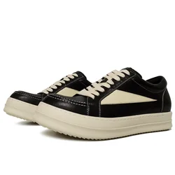 Owen Seak Men Casual Shoes Genuine Leather Canvas Lace Up Women Sneakers Luxury Trainers Spring High Street Loafers Black Shoes