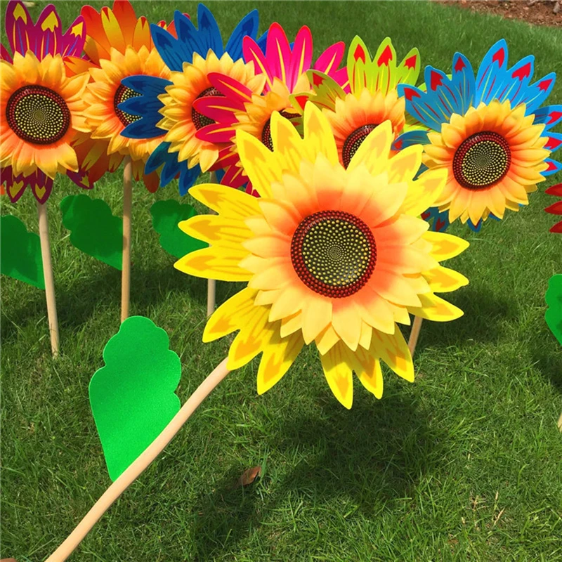 Colorful Sunflower Windmill Wind Turbine For Lawn Garden Party Decoration Outdoor Camping Picnic Garden Yard Decor