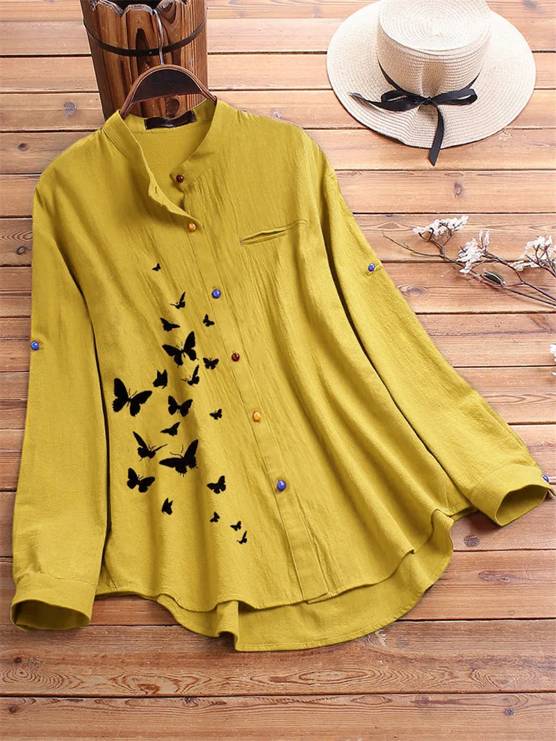 Ladies Long Sleeve Blouse Top Shirt Spring Autumn Casual Female Women Solid Single Breasted Blouse Shirt Top Plus Size 2