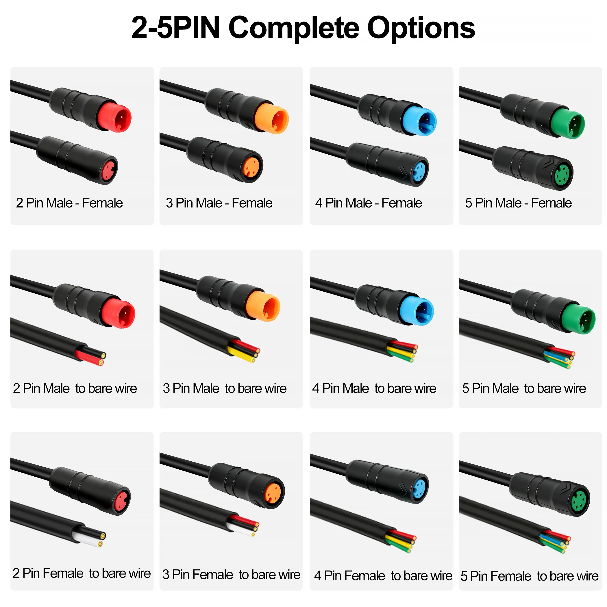 1pcs M6 EBIKE 케이블 2 3 4 5 핀 60(23인치)-90cm(35인치) 속도 센서, 라이트 와이어, 브레이크 남성-여성 연장 커넥터 케이블