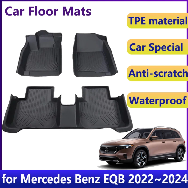 Car TPE Floor Mats For Mercedes Benz EQB X243 2022 2023 2024 Universal  Leather Foot Pads LHD Carpet Rug Cushion Auto Accessories