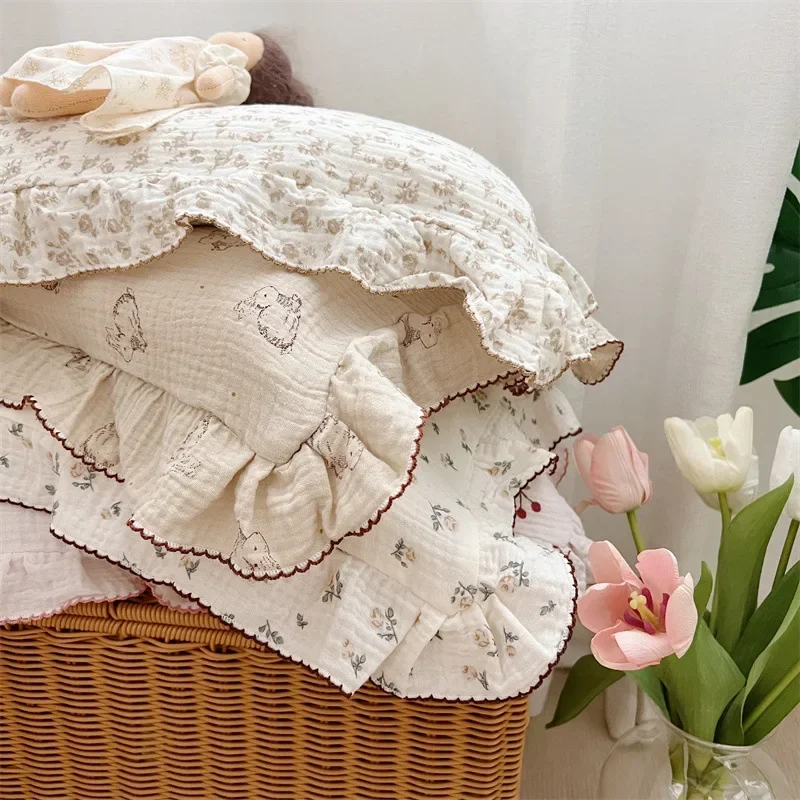 Cotton Muslin Baby Pillowcase Floral Print Newborn Pillow Case Pillow Cover for Babies 30x50cm 48x74cm Kids Bedding Sets baby pillowcase
