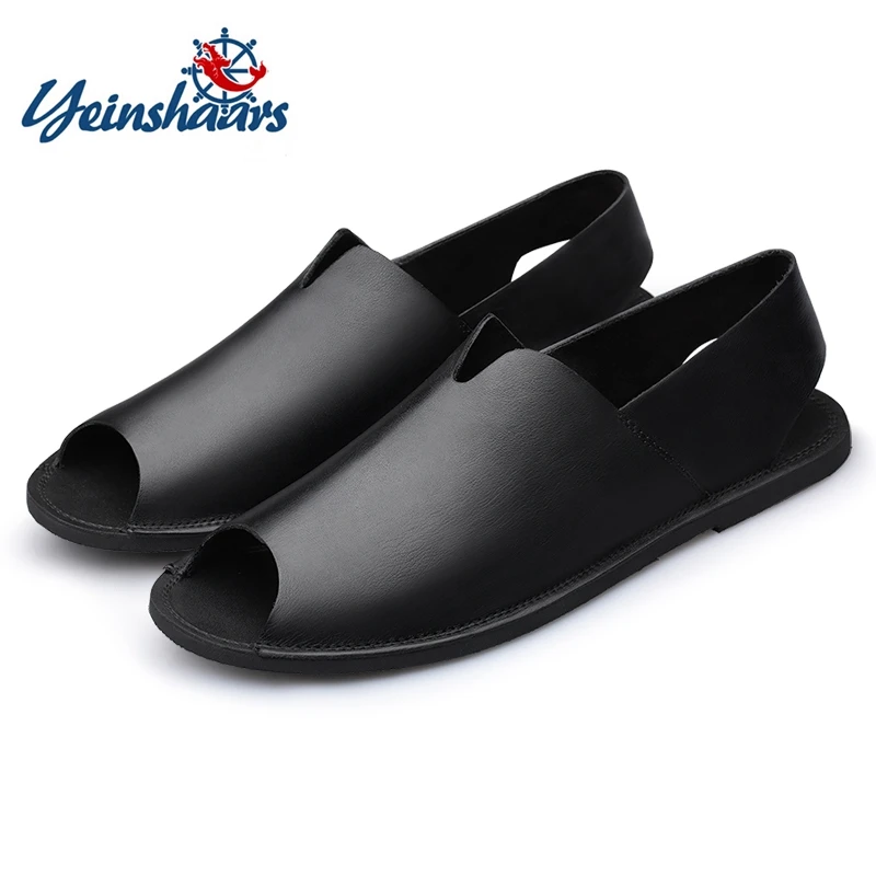 

YEINSHAARS New Summer Men Sandals Handmade Retro Leisure Beach Men Casual Shoes High Quality Genuine Leather Rome Open Toe Shoes