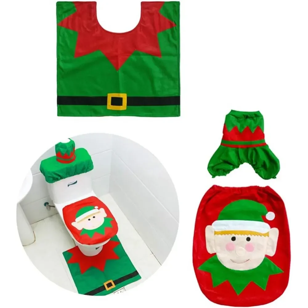 3PCS Christmas Bathroom Accessories Supplies Toilet Decoration Christmas Toilet Bathroom Decoration Cartoon Seat Cover