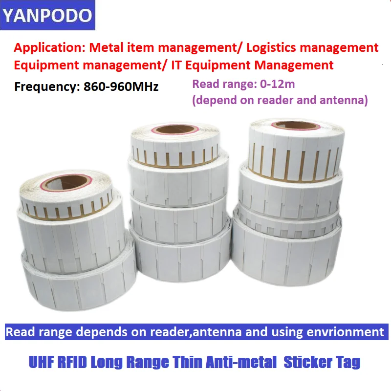 

Yanpodo 860-960MHz EPC Gen2 Waterproof Flexible Ultra Thin RFID Metal Tags Adhesive Sticker Anti Metal RFID UHF Tag M730/U8 Chip