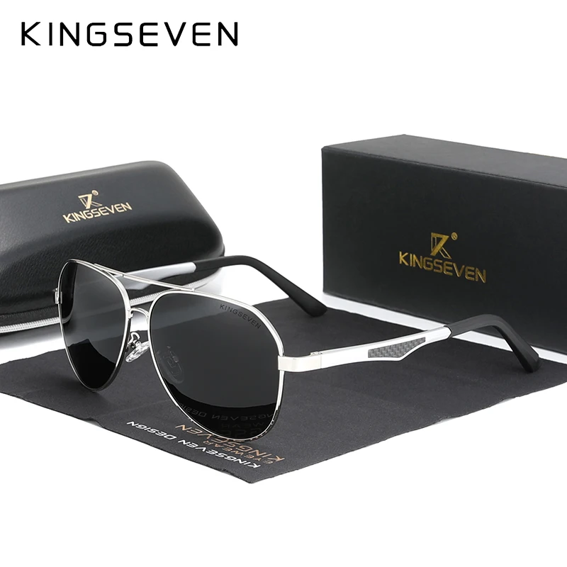 KINGSEVEN 운전 남성용 편광 선글라스, 알루미늄 사원 파일럿 선글라스, 눈부심 방지 레트로 안경, UV400