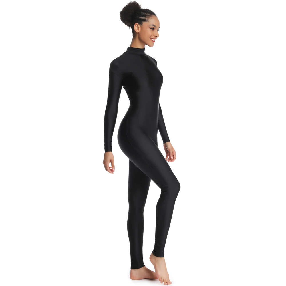 Adult Mock Neck Long Sleeve Dance Unitard for Women Bodysuit Black Catsuits  Britney Spears Costume Halloween Spandex Zentai Suit