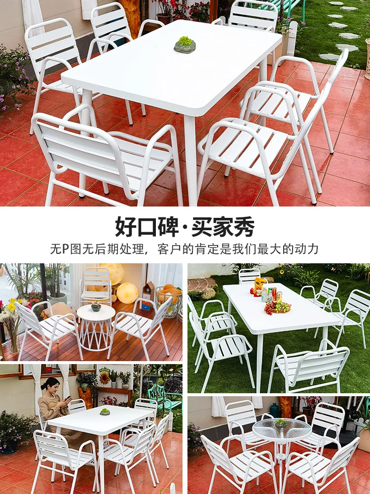 Alumínio liga mesas ao ar livre e cadeiras, impermeável, protetor solar, branco, simples, moderno Milk Tea Shop, Courtyard Villa