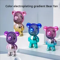 2024 popular cartoon mini violent bear small fan holding a three-speed USB portable rechargeable gradient bear fan 1