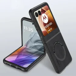 Luxury Sheepskin Leather Flip Phone Case with Magnetic Closure for Moto Razr Ultra 2026 (D)