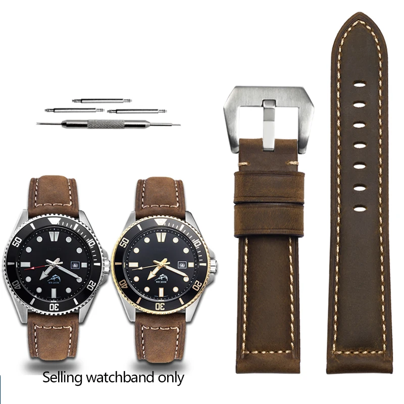 thumbnail image 1 of Correa de reloj de cuero Crazy Horse esmerilado de 20 mm y 22 mm para Casio Swordfish MDV-106/107 EFR-303L/304 MDV106, color marrón y caqui, 1 of 5