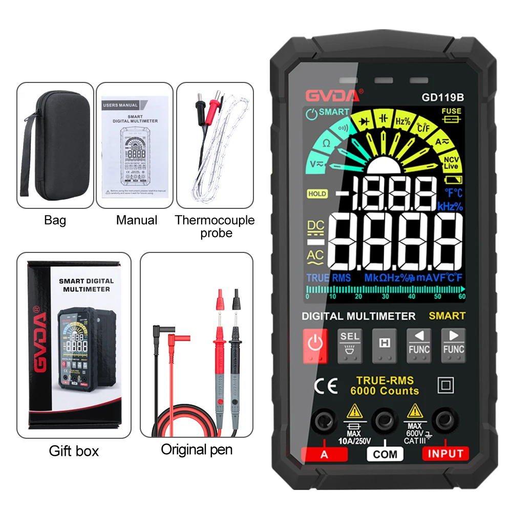 self centering tape measure Digital Multimeter Voltage Tester True RMS Capacitor 6000 Counts Transistor Meter AC DC Hz Ohm Tester NCV Universal Multimetro carpenter tape Measurement & Analysis Tools