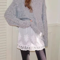 Sous-jupe de sécurité courte en dentelle et maille brodée à taille haute, style streetwear, motif floral, pour femme 3