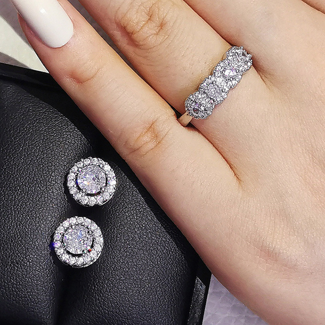 New Arrivals Luxury 2pcs Silver Color Cz Dubai Jewelry Set Ring and Earring for Women Wedding Party Lady Gift Jewelry J5968