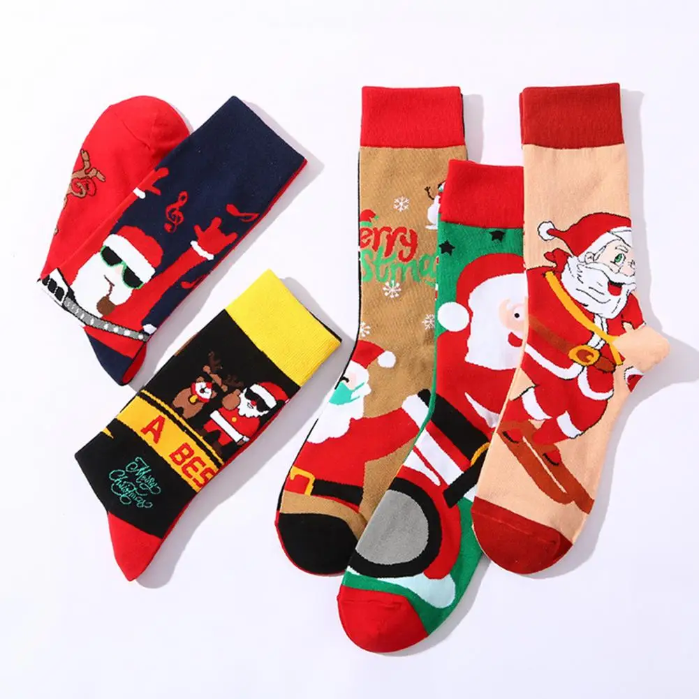 

Christmas Socks Festive Winter Socks Colorful Cartoon Print Winter Socks Anti-slip Thick Knitted Breathable Warm Adult Sports