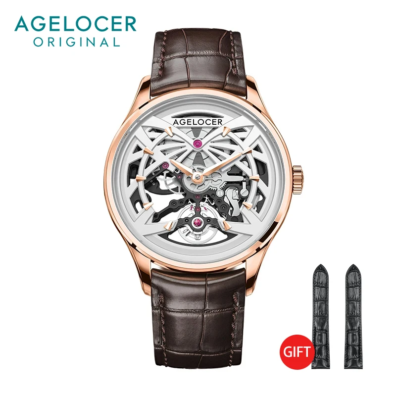 

AGELOCER Men's Top Brand Skeleton Mechanical Automatic Stainless Steel Dress Luxury Analog Watch
