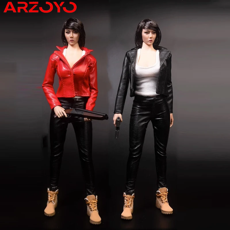 

TYM100 1/6 Scale Female Soldier Black/Red Short Leather Jacket Coat Top Clothes Model for 12 '' TBL Big Bust Action Figure Body