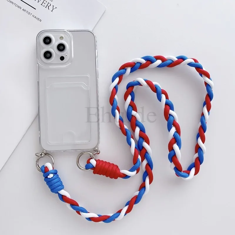 Crossbody Strap Case with Braid Lanyard, Neck Cord, and Clear Card Slot Cover
