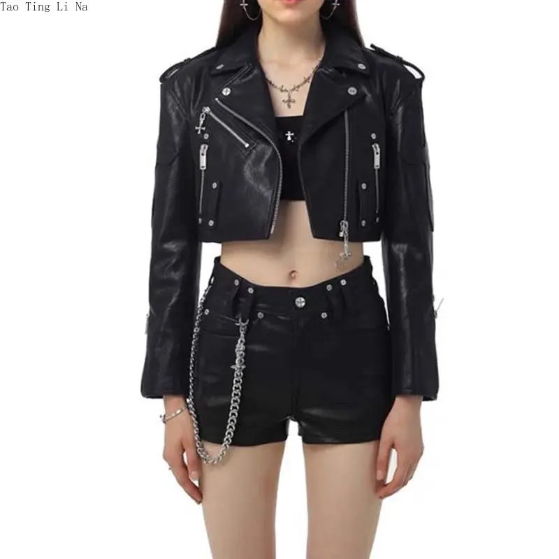 2023 Women Spring Midnight Motorcycle Genuine Sheep Leather Jacket Slim Real Sheepskin Leather Coat G7