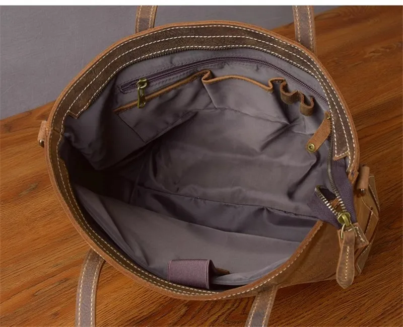 Organizer designer crazy horse cowhide men's tote bag outdoor travel genuine leather large-capacity shoulder bag work handbag