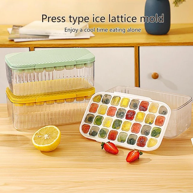 Ice Cube Tray With Lid and Bin Large Ice Tray For Freezer With Ice Container  Space Saving Ice Cube Molds For Cocktails Whisky - AliExpress