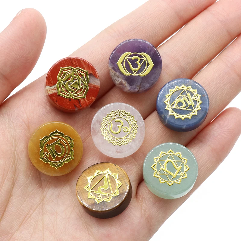 

Seven Chakras Yoga Stone Round Piece Hexagonal Prism Natural Stone Spirit Mineral Gem Crafts Home Decoration Pendant
