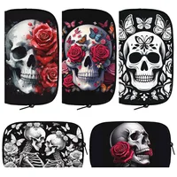 Watercolor Skull Rose Butterfly Print Wallet Skeleton Coin Money Bag Credit Card Holder Phone Organizer Clutch Long Wallet Gift 1