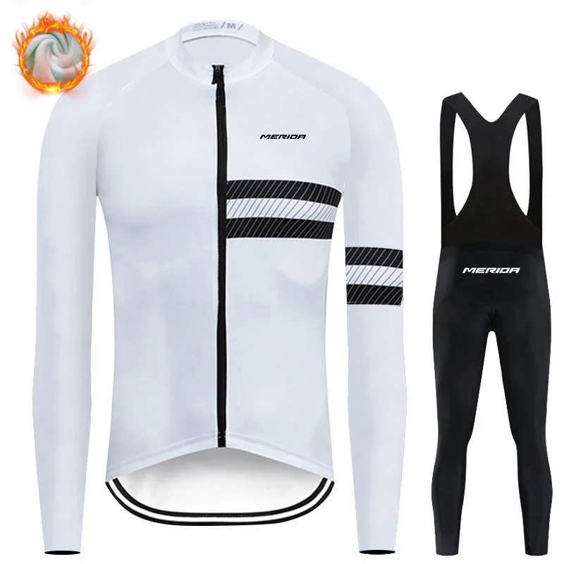 merida Winter Thermal Fleece Cycling Jersey Set Warmer Ropa Ciclismo Men&lsquo;s Long Sleeves MTB Cycling Clothing Triathlon Suit