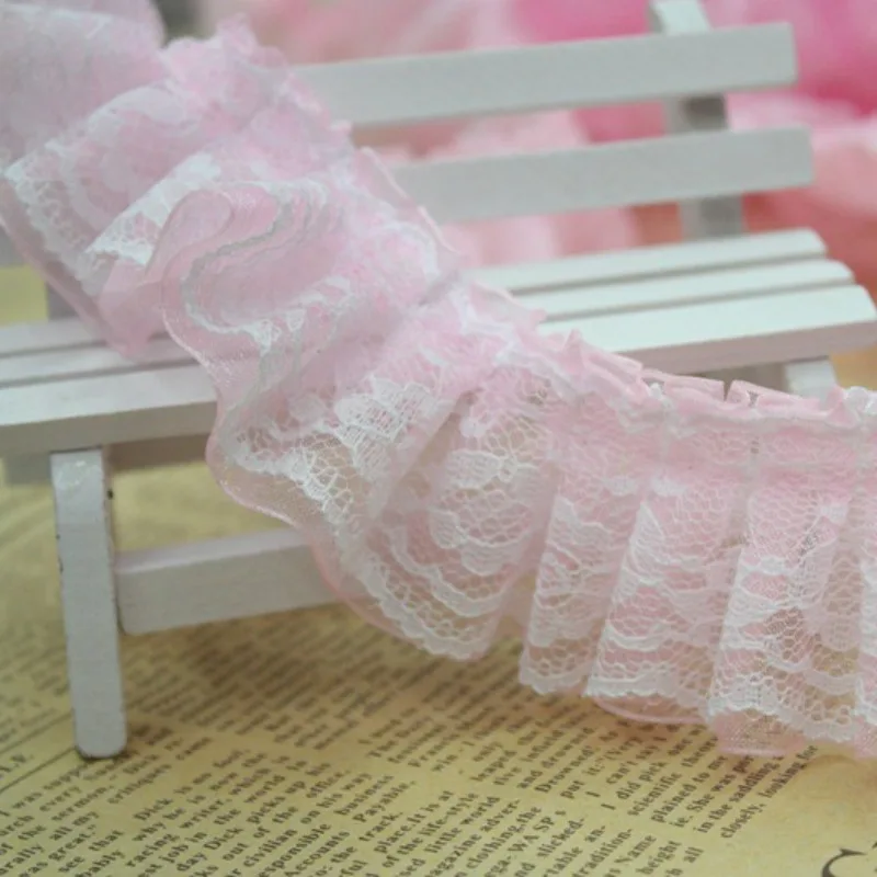 44 Yards Pleated Organza Lace Trim Ribbon 4cm Wide Clothes Fabric Embroidered Sewing Craft Wedding Dress Party Decoration