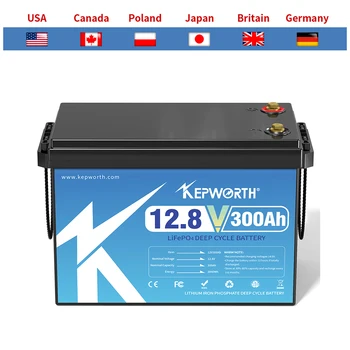 KEPWORTH 12V 180Ah/300Ah LiFePO4 Lithium Battery with upgraded BMS, 6000+ deep cycles, fast charging, and long lifespan for RV, camper, solar off-grid, golf cart, marine, and backup power. 1