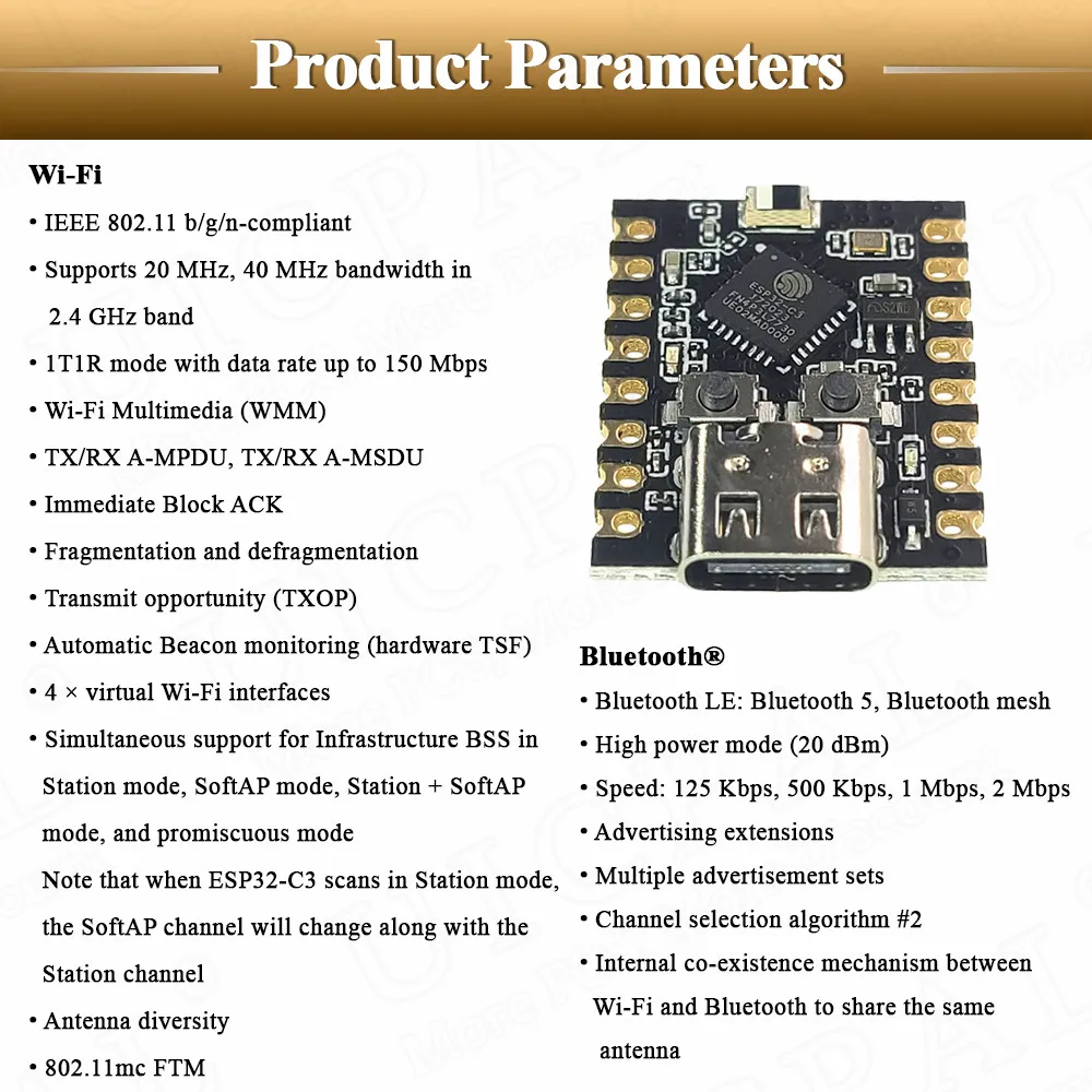 ESP32C3 Entwicklungsboard Mini WLAN BT Modul Typ-C ESP32-C3 16-Pin RISC-V 32-Bit Single-Core Prozessor Erweiterungsplatine – Detail 1