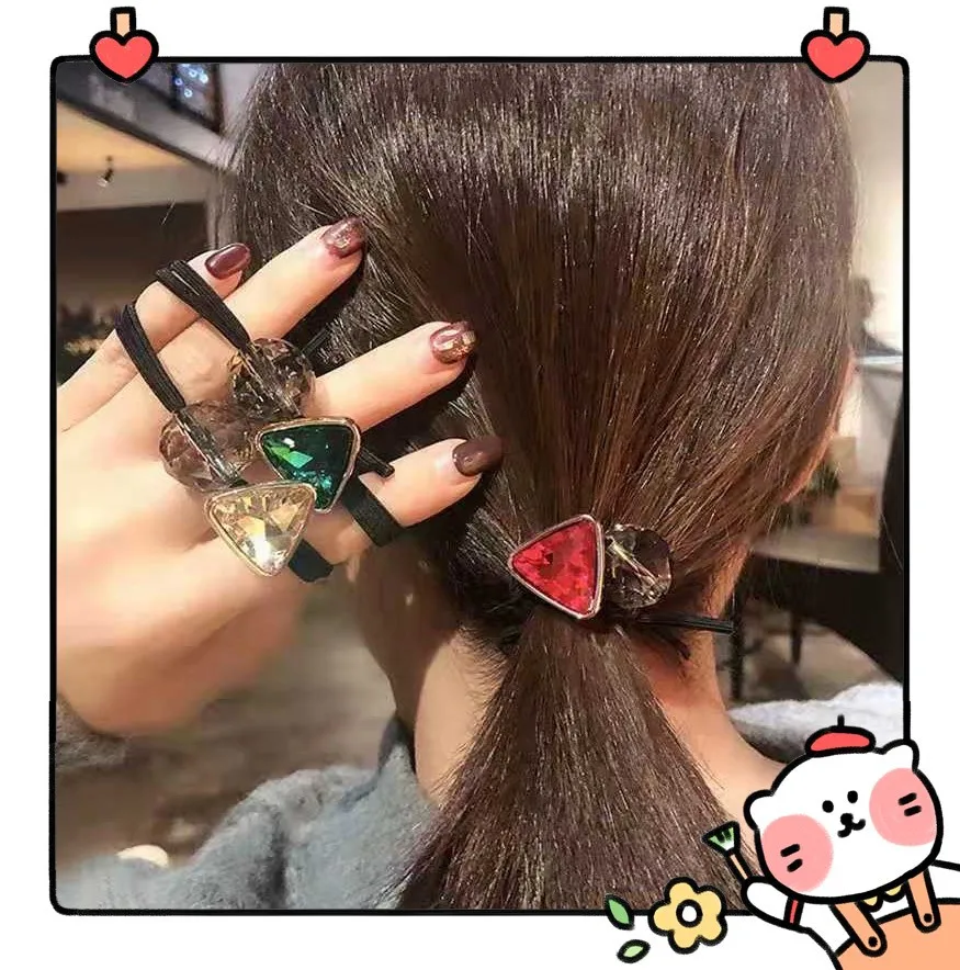 

20Pcs/INS Hollow-out Rhinestone Hair Ring Fresh Women's Hair Tie With Crystal Rubber Band Headdress Simple Headband
